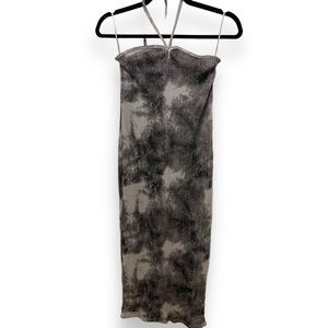 Zara Heart neck Tie-dye Dress Size Small Black Gray Tie Dye Ribbed Bodycon